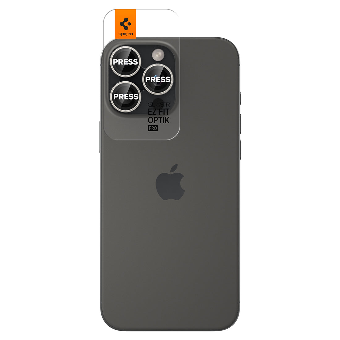 AGL05205 - iPhone 16 Pro / 16 Pro Max Optik Pro Lens Protector in black showing the device, two lens protectors and packaging