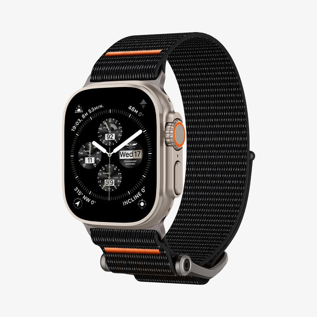 AMP05981 - Apple Watch (45mm) DuraPro Flex Ultra in Black showing the front and partial sides