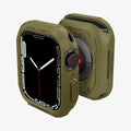 062CS26015 - Apple Watch Series (Apple Watch (45mm)) Case Rugged Armor in olive green showing the front, back and sides