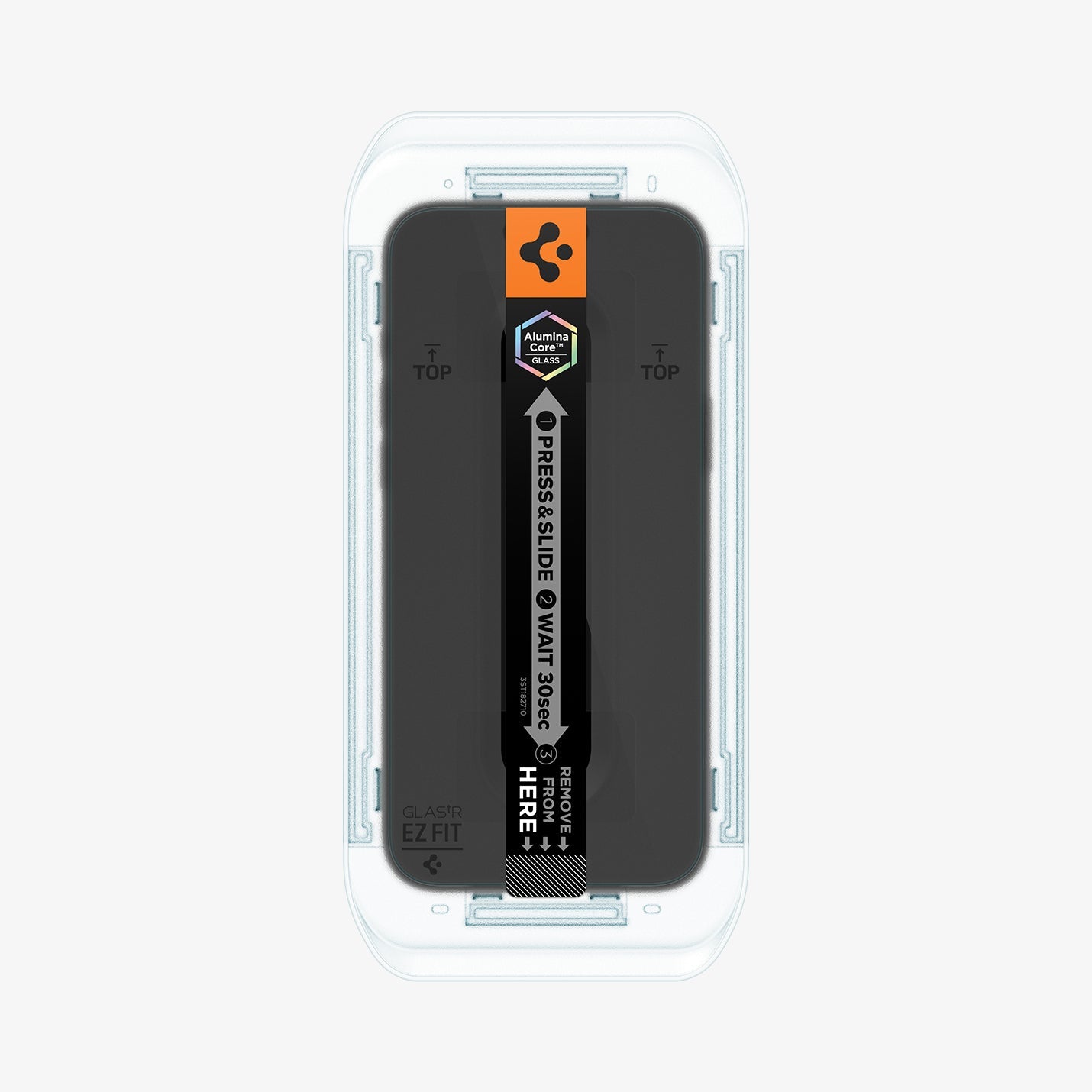 AGL07907 - iPhone 17 Pro Max GLAS.tR EZ Fit | Sensor Protected showing the front, with installation tray attached to the device