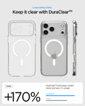 ACS10035 - iPhone 17 Pro Max Ultra Hybrid (MagFit) in Clear White showing long lasting clarity. keep it clear with duraclear.