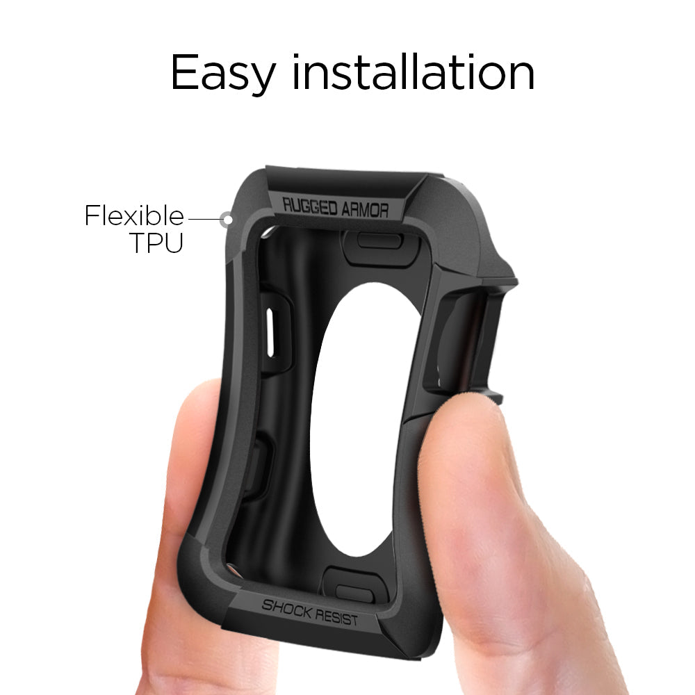 SGP11496 - Apple Watch Series (Apple Watch (42mm)) Case Rugged Armor. Easy installation. Demonstrate the flexibility TPU of the case by pressing it with two fingers.