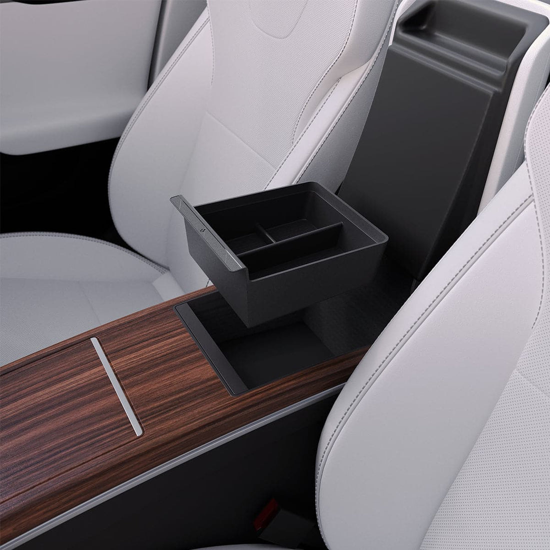 ACP07407 - Model 3 (2024-2025) Highland | Model Y (2025) Refresh Center Console Organizer Upper Tray Non Slide | TO220H showing the inner with multiple items inside